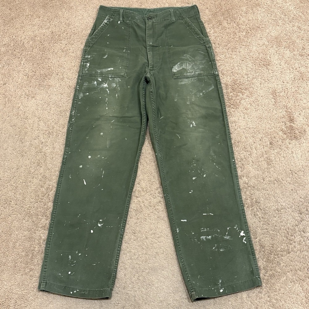 Vintage 70s OG-107 Cotton Sateen Pants Men 32x30 Green Military USA Paint Army